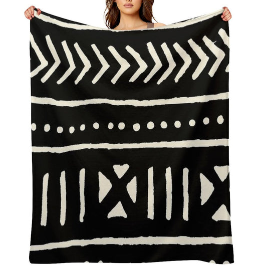 African Mud Cloth Black And White Throw Blanket