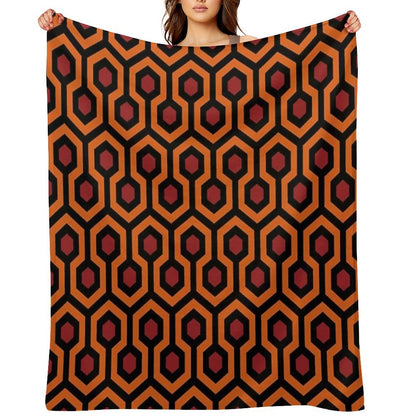 Geometric Pattern Looped Hexagons OrangeRedBlack Throw Blanket