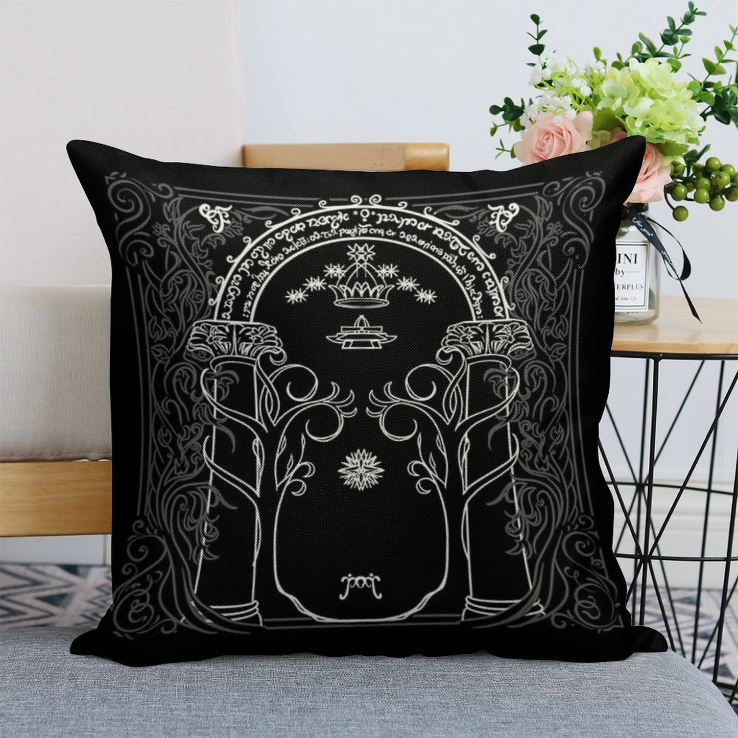 Mountain Door in The Style of J.R.R.Tolkien Linen Throw Pillow Cover