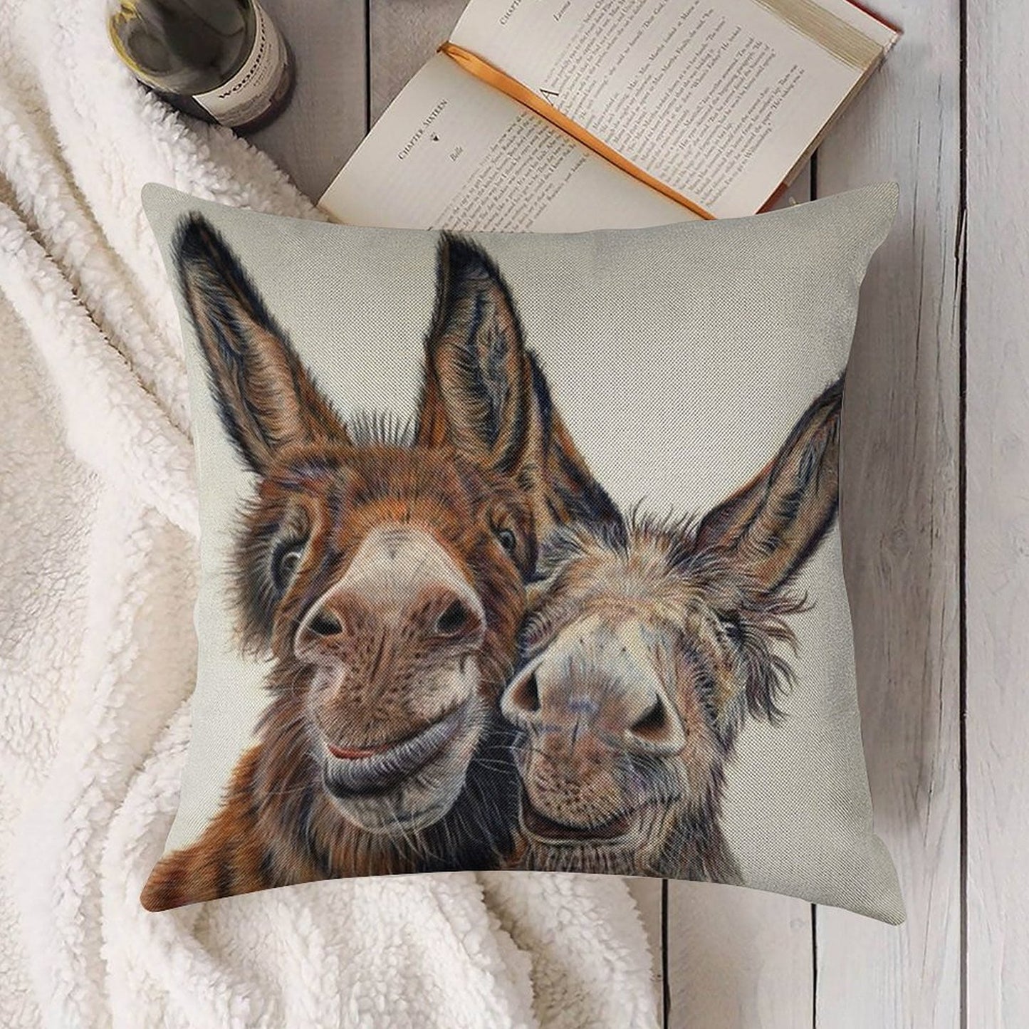 Donkeys - Hee Haw Linen Throw Pillow Cover