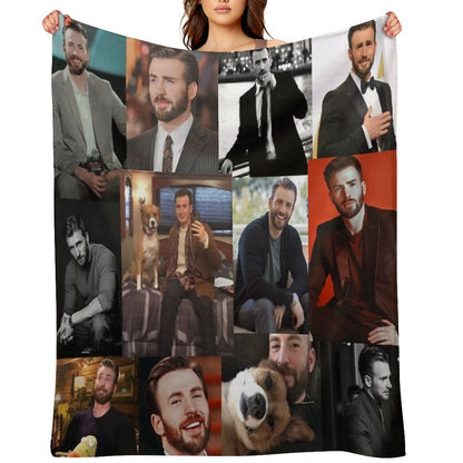 Chris Evans Pic Collage Throw Blanket