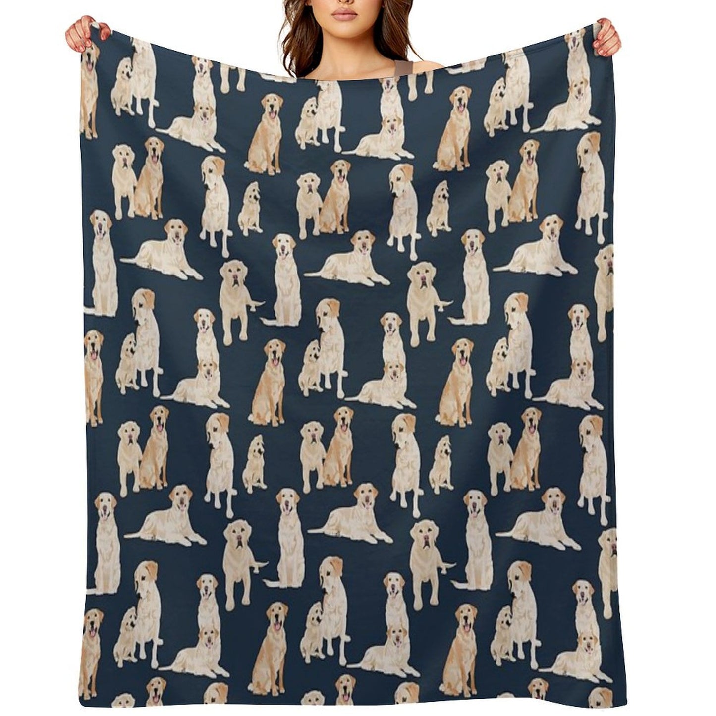 Yellow Labs Navy Throw Blanket