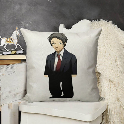 Adachi From Persona Linen Throw Pillow Cover