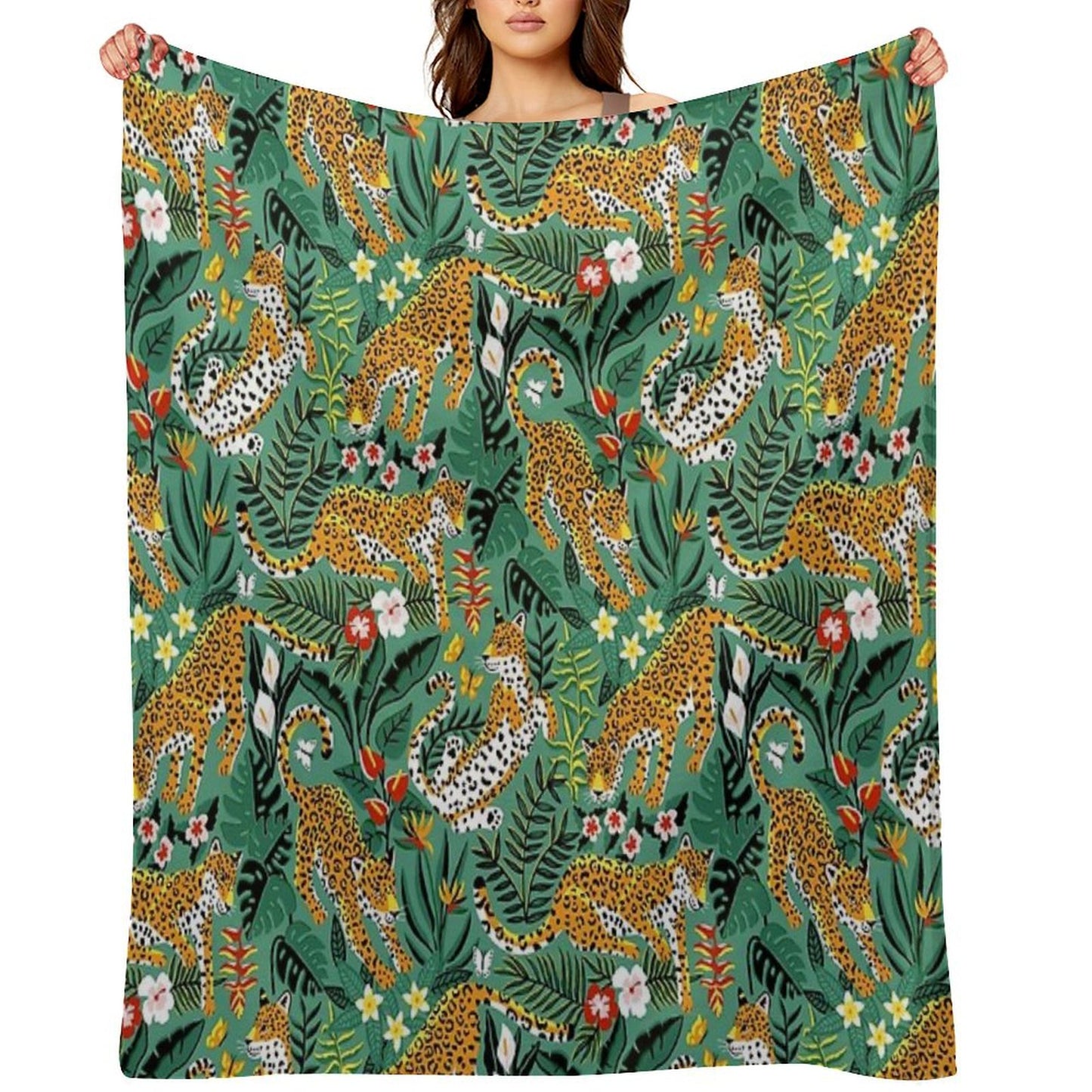 Dancing Jaguar Jungle - Green Throw Blanket