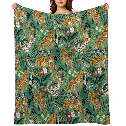 Dancing Jaguar Jungle - Green Throw Blanket