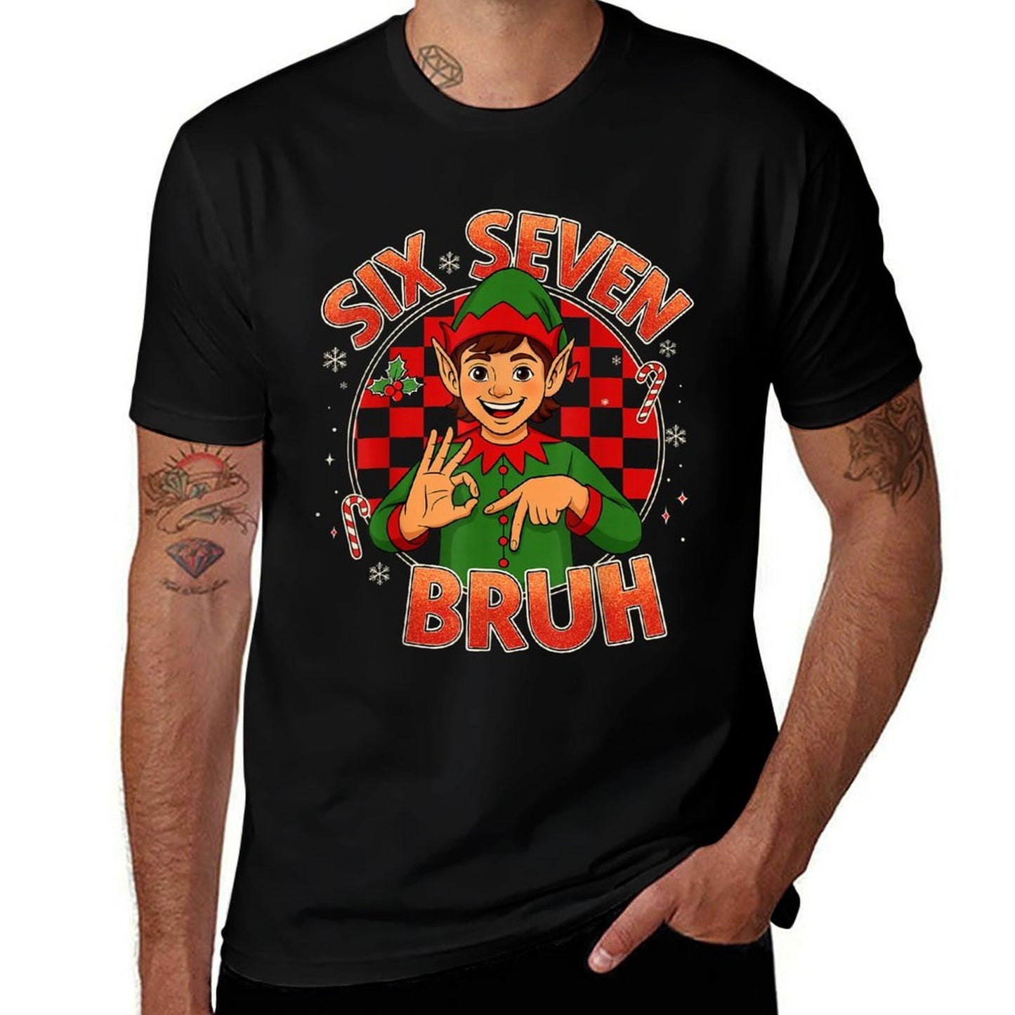 HUGvyn Six Seven Bruh Meme Christmas Funny Elf 67 Meme Boys  Relaxed-fit T-Shirt