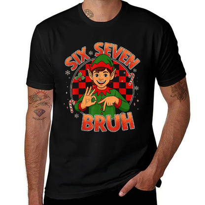 HUGvyn Six Seven Bruh Meme Christmas Funny Elf 67 Meme Boys  Relaxed-fit T-Shirt