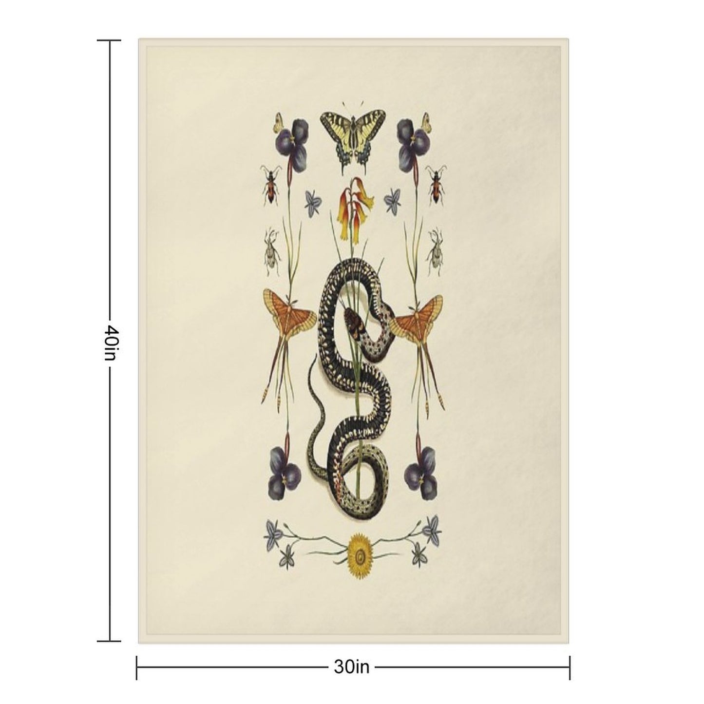 Snake, Swallowtail, & Wildflowers III Throw Blanket