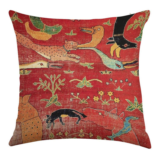 Animal Grotesques Mughal Carpet Fragment Linen Throw Pillow Cover