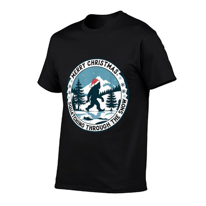 Merry Christmas Bigfoot Squatching Through The Snow Xmas  Rolled Sleeves T-Shirt