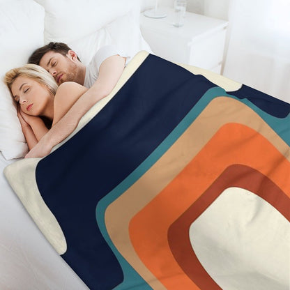 Mid-Century Modern Meets 1970s Orange And Blue Rainbow Throw Blanket