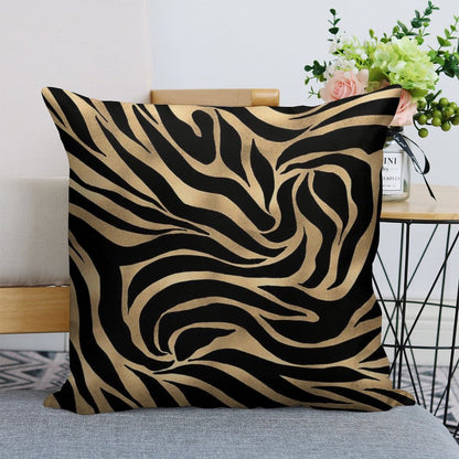 Elegant Metallic Gold Zebra Black Animal Print Linen Throw Pillow Cover