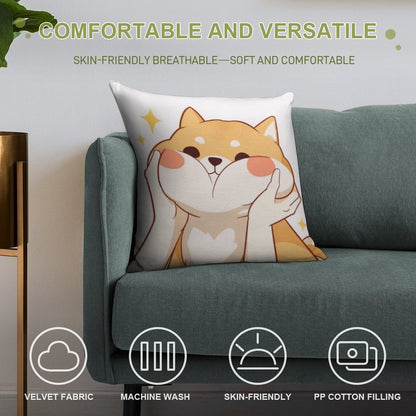 Kawaii Shiba Inu Soft Luxury Feel Throw Pillow