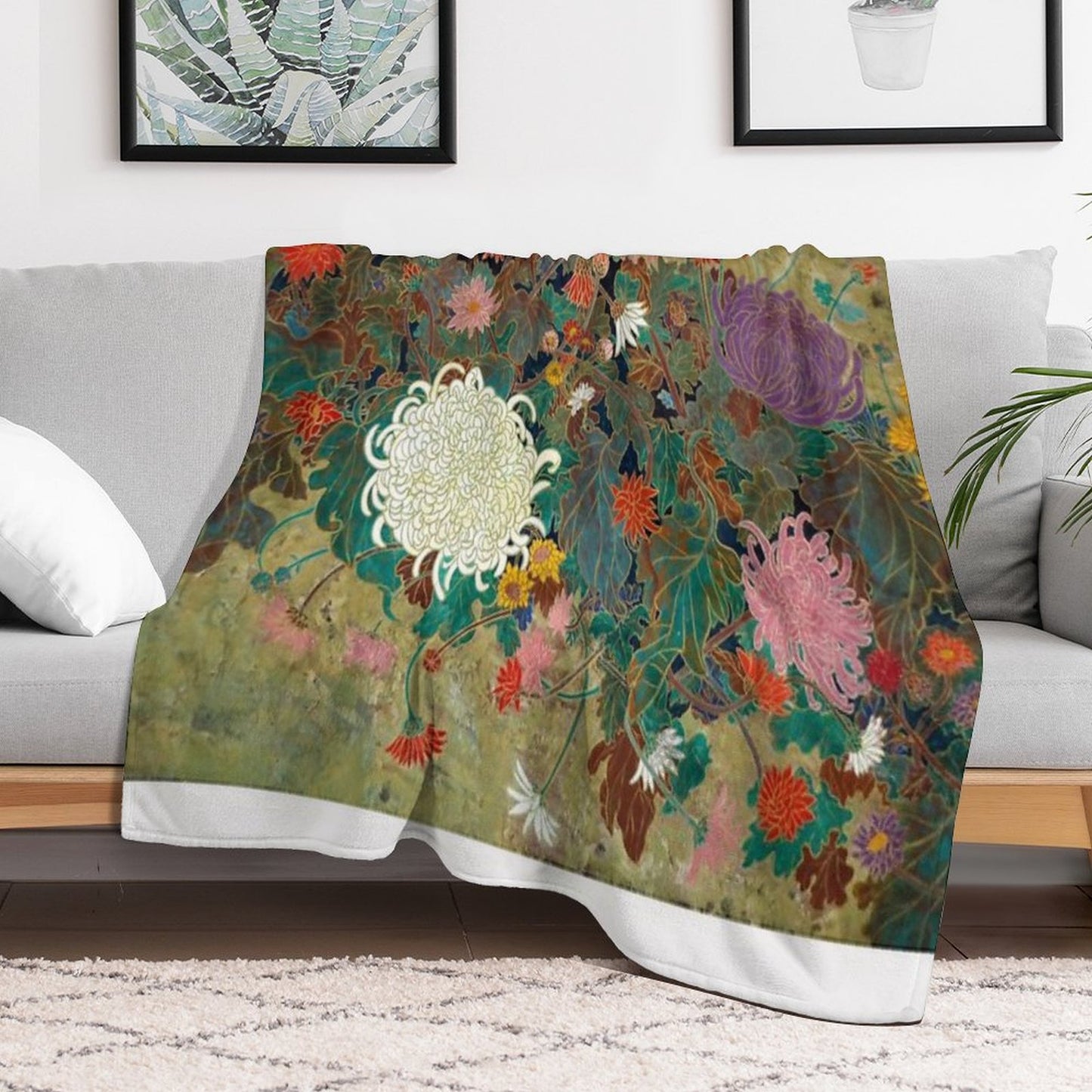 Flower【Japanese Painting】 Throw Blanket