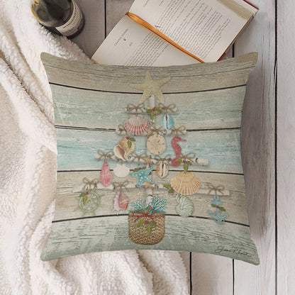 Coastal Christmas A Linen Throw Pillow Cover