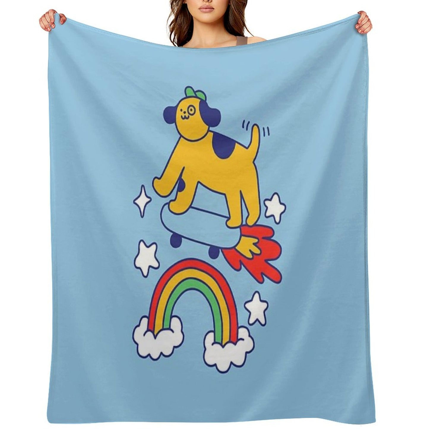 Dog Flying On A Skateboard Throw Blanket