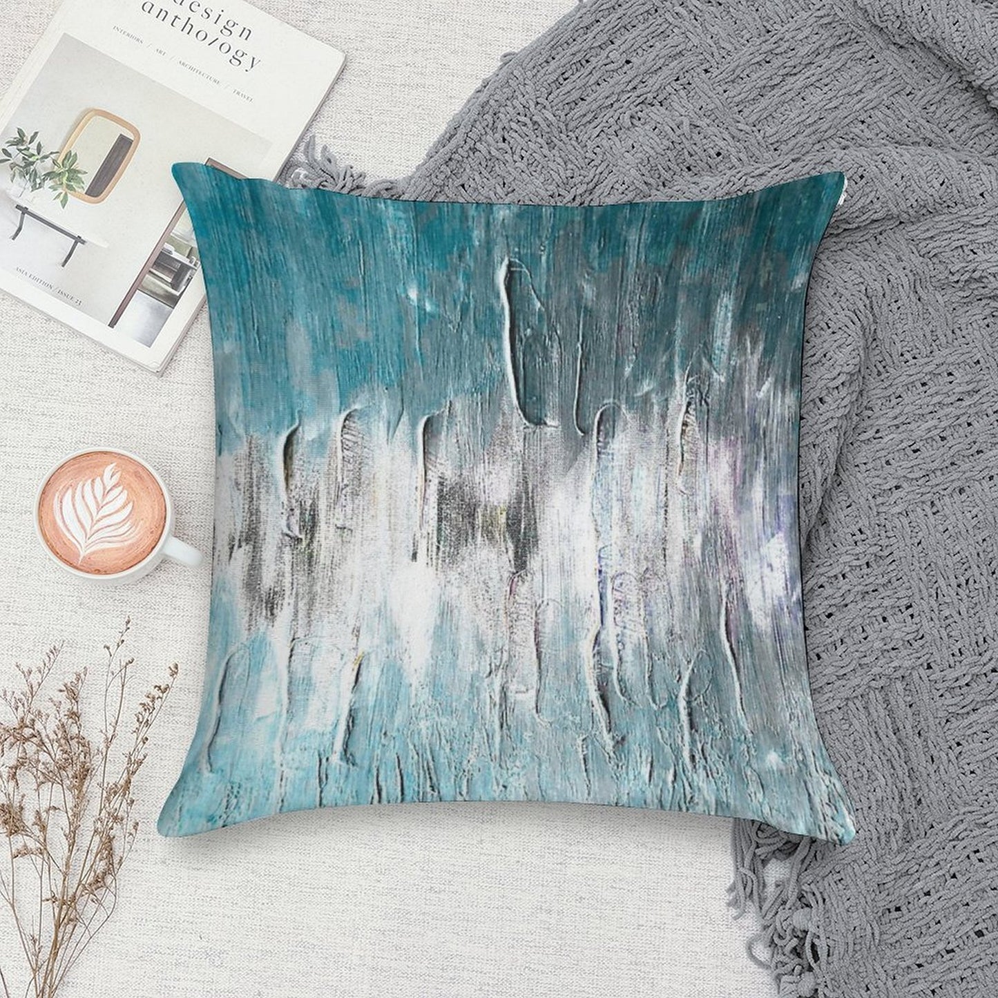 Ocean Teal And Blue Waves Abstract Soft Reinforced Edging Throw Pillow
