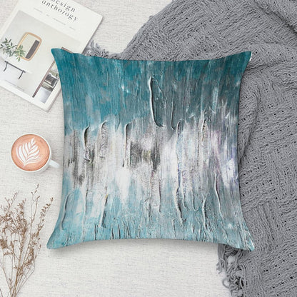 Ocean Teal And Blue Waves Abstract Soft Reinforced Edging Throw Pillow