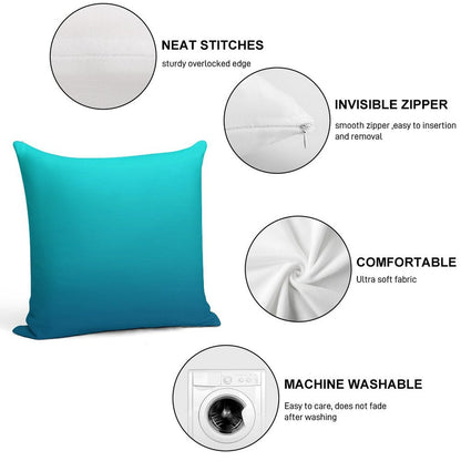 Preppy Summer Beach Teal Blue Turquoise Ombre Soft Easy Maintenance Throw Pillow