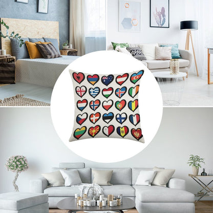 Eurovision Song Contest Flags Hearts ESC EBU Eurofans Linen Throw Pillow Cover