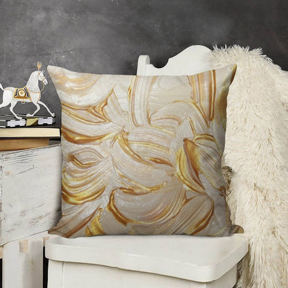 Cream & Gold Wet Paint Linen Throw Pillow Cover