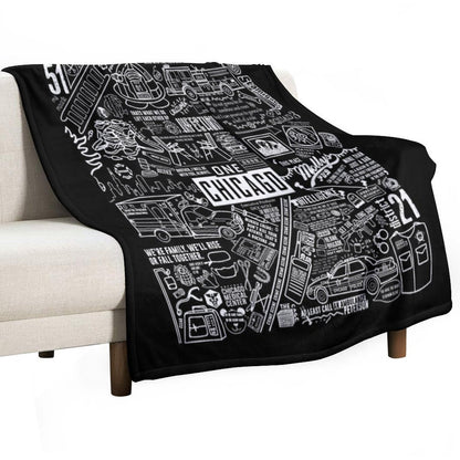 ONE CHICAGO COLLAGE on Black Throw Blanket