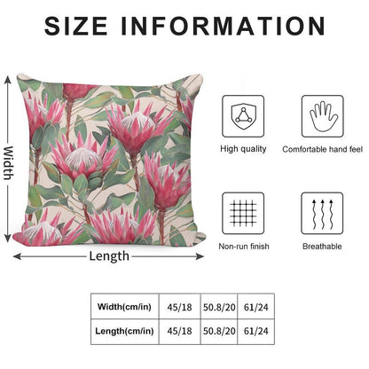 Painted King Proteas on Cream Soft Shrink-Resistant Throw Pillow