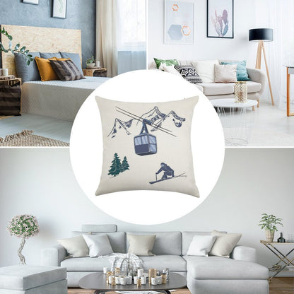 Ski Lift Resort Winter Sports Scene Linen Throw Pillow Cover