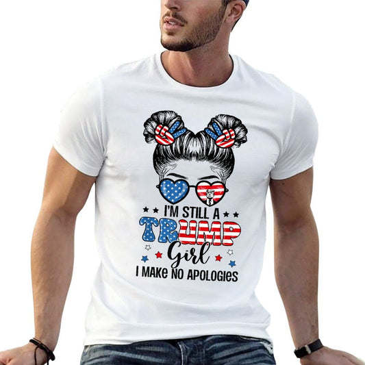 All American Trump Girl 4th Of July Messy Bun No Apologies  Moisture-wicking T-Shirt