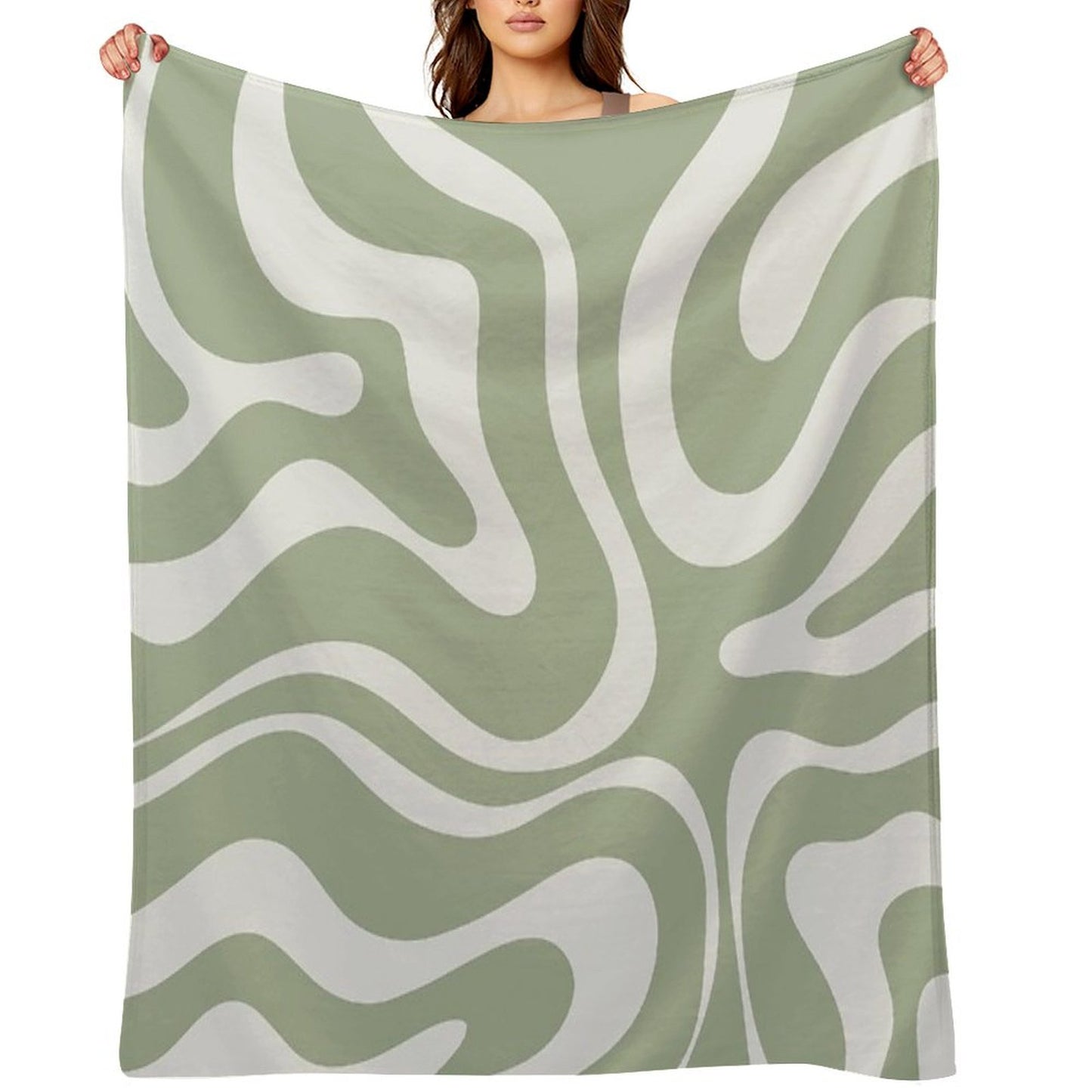 Liquid Swirl Abstract Pattern in Sage Green And Nearly White Throw Blanket