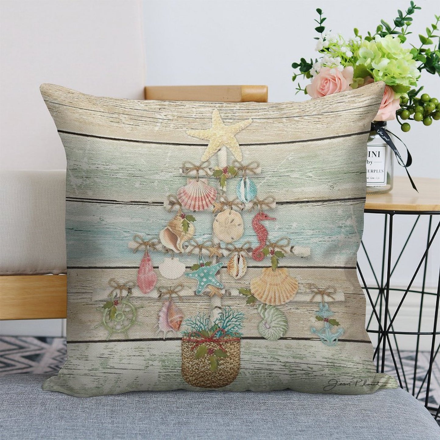 Coastal Christmas A Linen Throw Pillow Cover