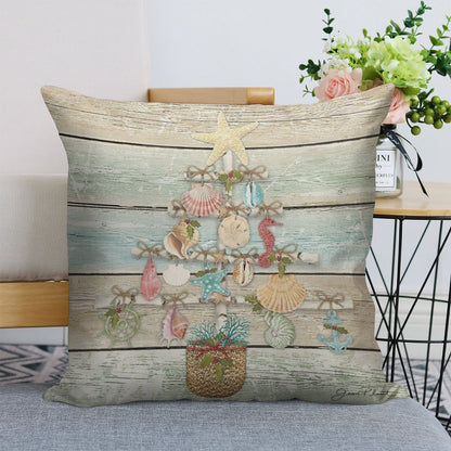 Coastal Christmas A Linen Throw Pillow Cover