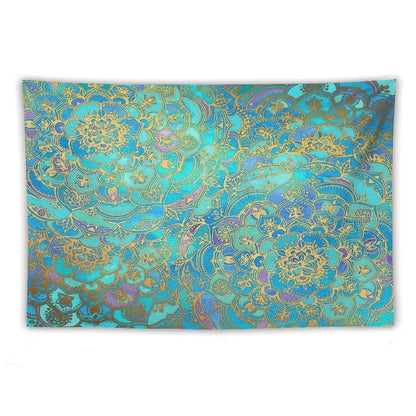 Sapphire & Jade Stained Glass Mandalas Tapestry