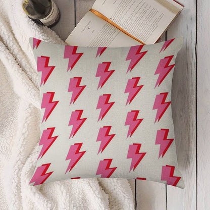Pink And Red Lightning Linen Throw Pillow Cover
