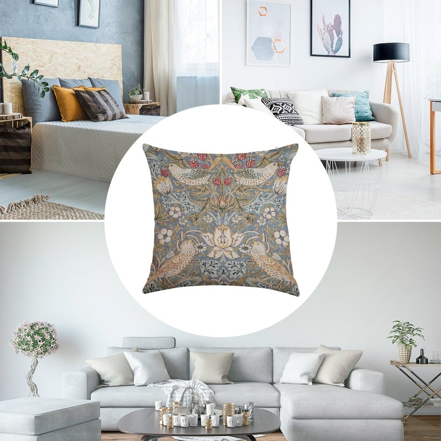 The Strawberry Thief Linen Throw Pillow Cover
