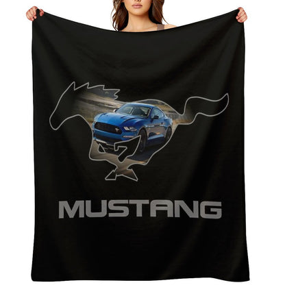Ford Mustang GT Logo Emblem Design (Blue on Black) Throw Blanket