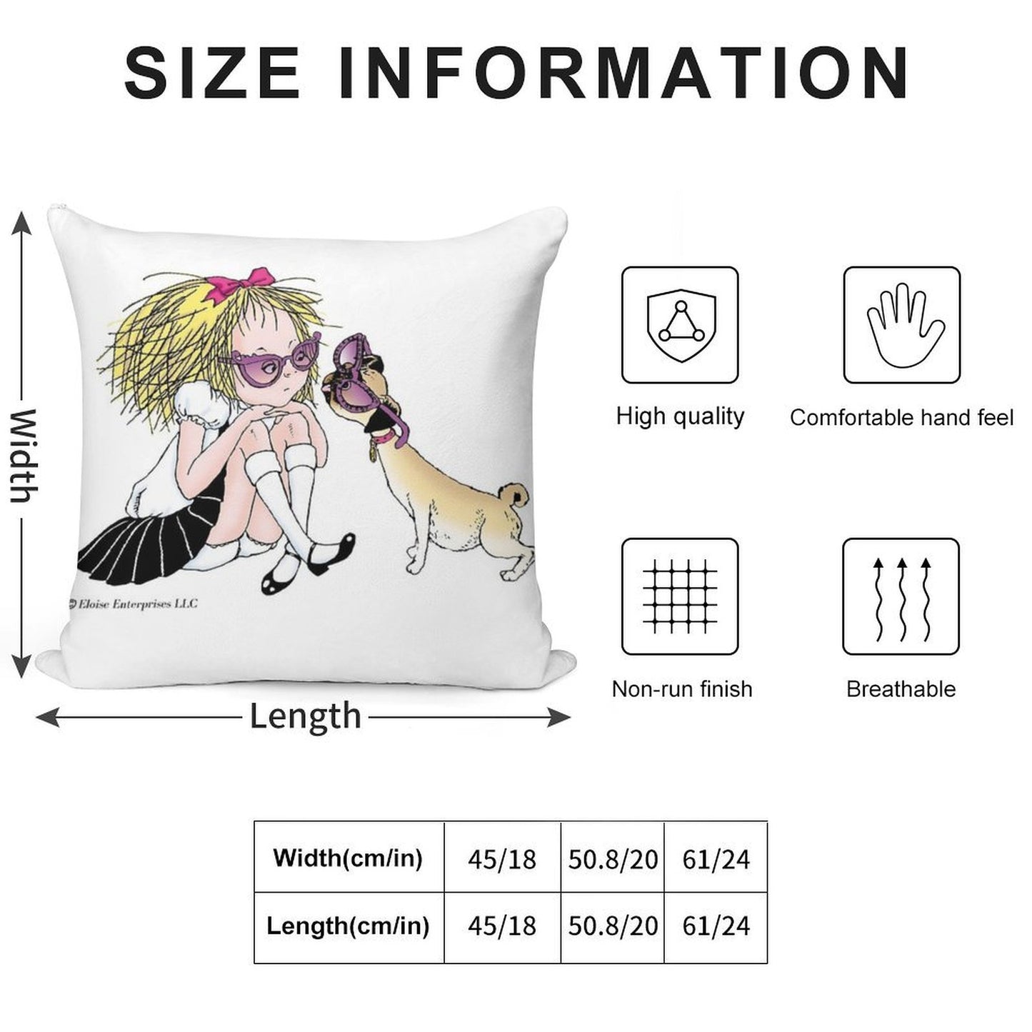Eloise And Weenie in Sunglasses Soft Durable Construction Throw Pillow