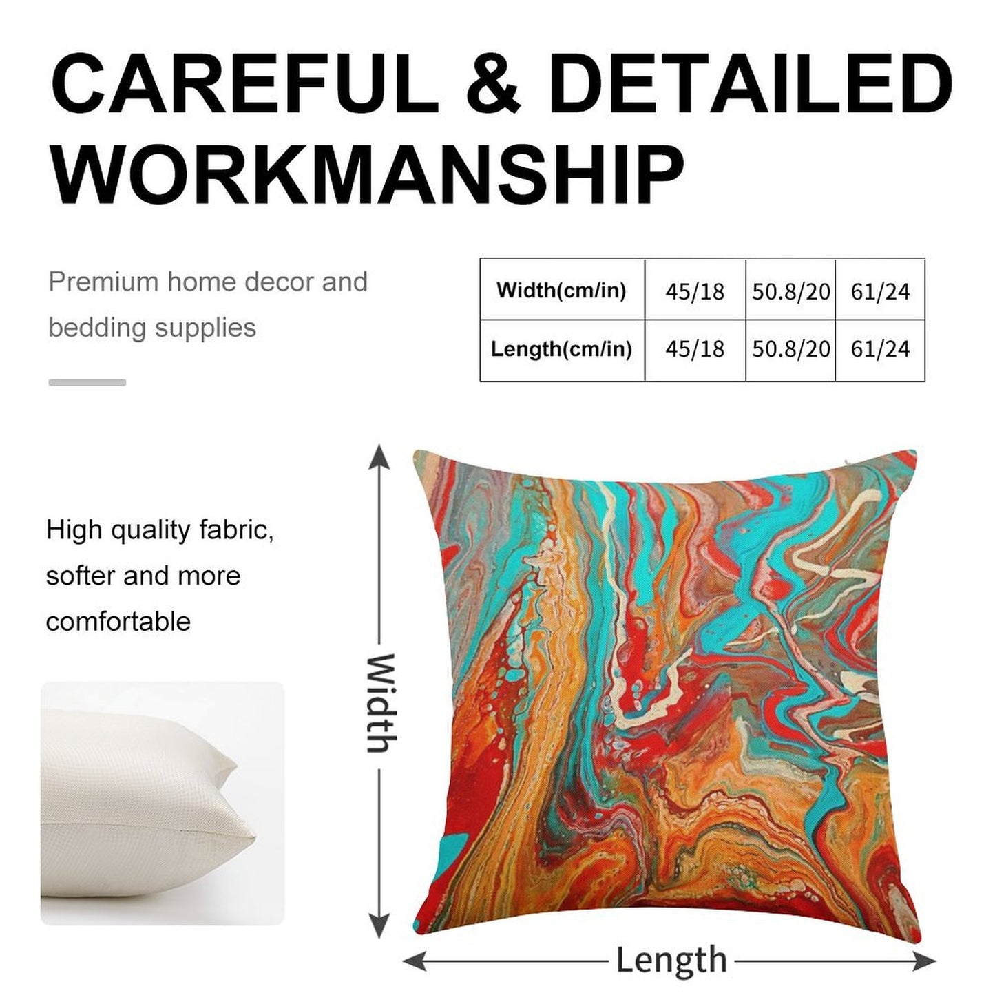 Red Orange Teal Paint Pour Linen Throw Pillow Cover