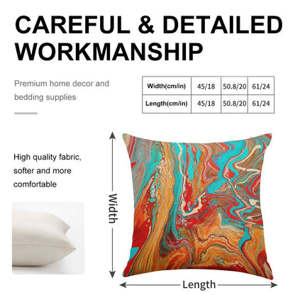 Red Orange Teal Paint Pour Linen Throw Pillow Cover