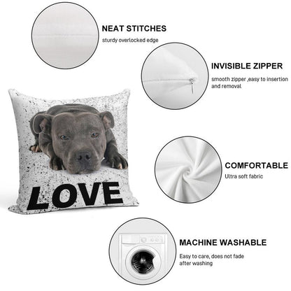 Love Is 4 Paws & Waggy Tail Blue Staffordshire Bull Terrier Soft Washable Throw Pillow
