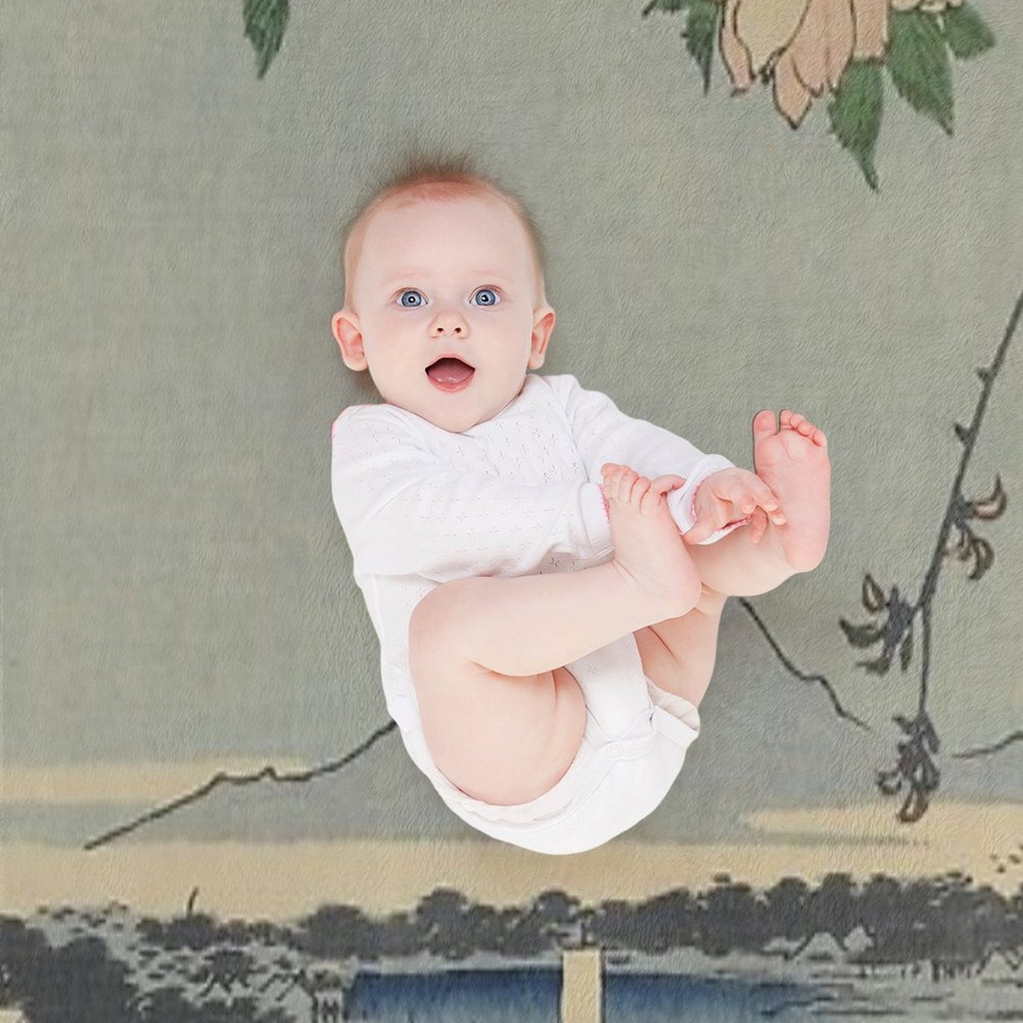 Cherry Blossoms on Spring River Ukiyo-e Japanese Art Throw Blanket