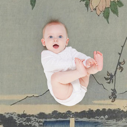 Cherry Blossoms on Spring River Ukiyo-e Japanese Art Throw Blanket