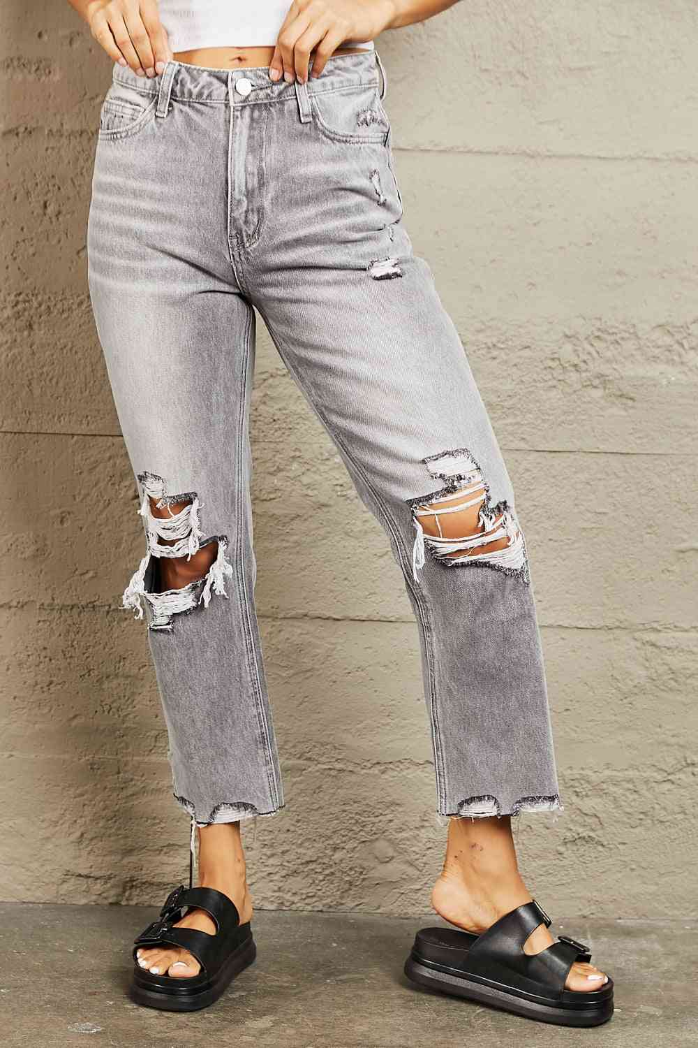 BAYEAS High Waisted Cropped Straight Jeans