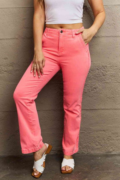 RISEN Kenya Full Size High Waist Side Twill Straight Jeans
