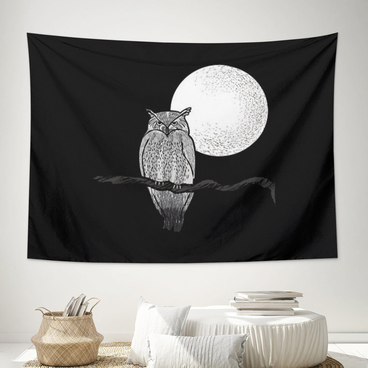 Retro Sketch Style Owl Tapestry