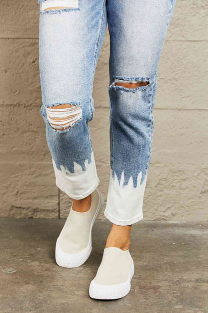 BAYEAS High Waisted Distressed Painted Cropped Skinny Jeans