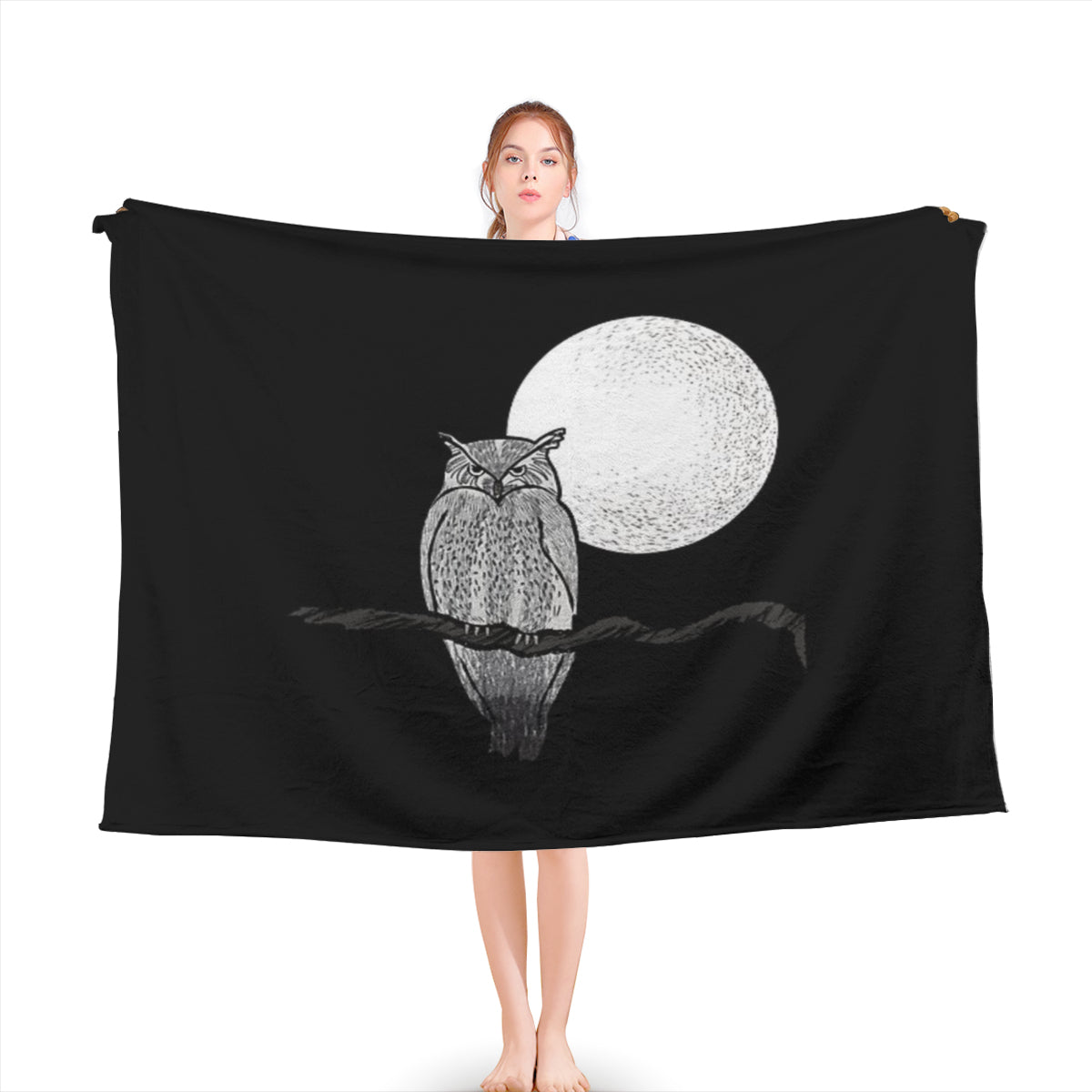 Retro Sketch Style Owl Throw Blanket
