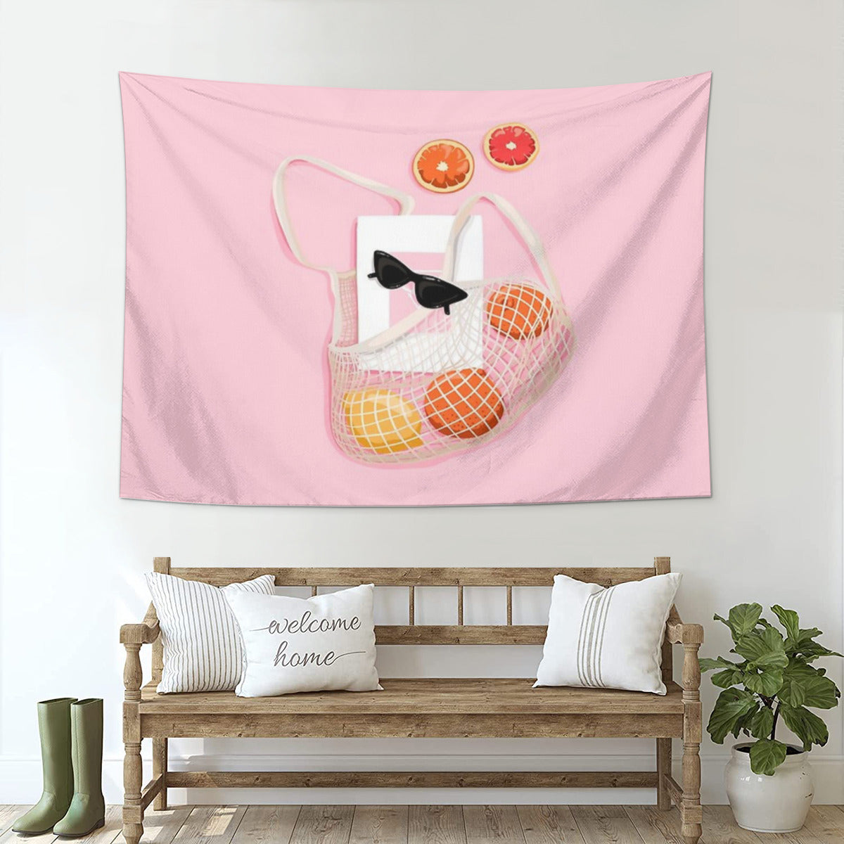 Beach day accessories book oranges Tapestry